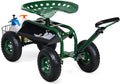 Rolling Garden Cart with Seat Heavy Duty Gardening Scooter w/Wheels Storage &amp Extendable Steering Handle Garden Work Seat for Planting Green
