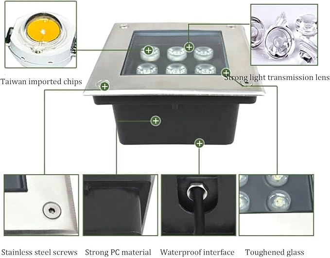 Square LED Spotlight - 12V Waterproof Outdoor Inground Landscape Lights