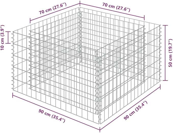 Gabion Raised Garden Bed Silver Galvanized Steel 35.4 x 35.4 x 19.7 Inch Square Planter for Outdoor Plants Durable Metal Structure