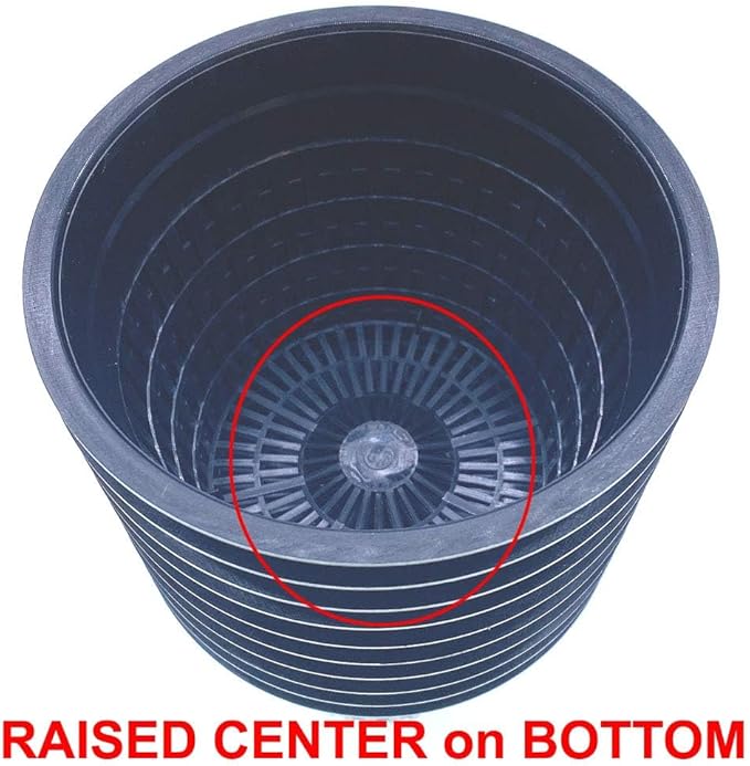 HORTIPOTS 5 Inch Net Pots Raised Center Bottom Mesh Side Wide Rim Round Cup with Free Reflective Top Lids for Hydroponics Systems (Pack of 10 Black)