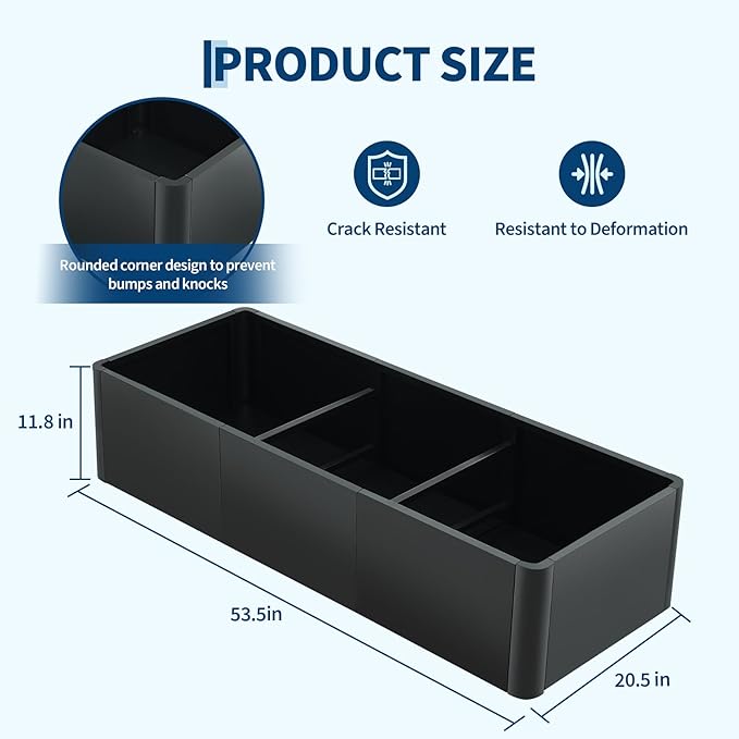 IDEALHOUSE 54x20 Metal Planter Box with Drainage Holes &amp Rounded Corners – Modern Heavy Duty Steel Raised Garden Bed with Snap-On Assembly for Patio Gardening &amp Balcony