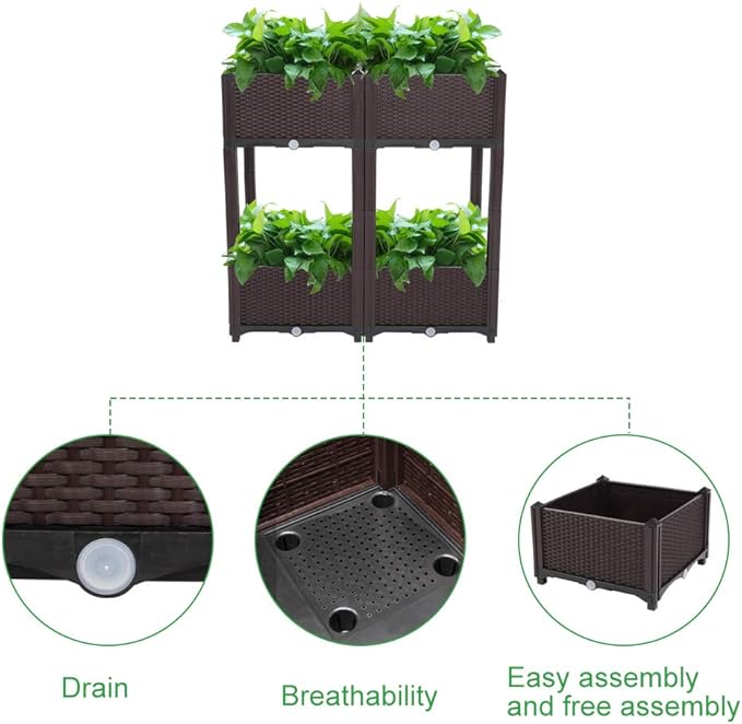 4pcs Raised Garden Bed Kit - Elevated Planter Garden Box for Flower/Herb OutdoorElevated Flower Bed Plant ContainerPlanters for Outdoor Plants Raised Garden Bed Planter Box Elevated Garden Boxes