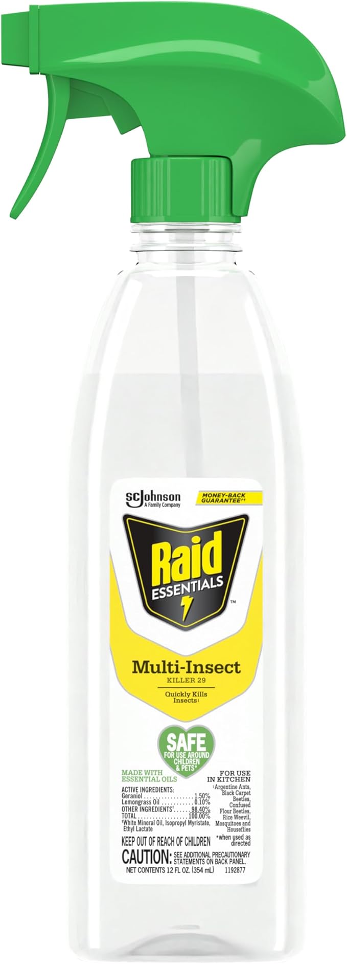 Raid Essentials Multi-Insect Killer Spray Bottle Child &amp Pet Safe for Indoor Use 12 oz (Pack of 3)
