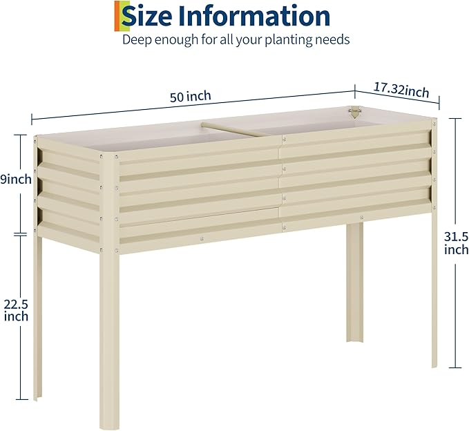 Elevated Raised Garden Bed with Legs 50×17×32 in Large Metal Elevated Raised Planter Box for Outdoor Plants Sturdy Metal Raised Garden Beds for Vegetables Flowers &amp Herbs Backyard PatioBeige