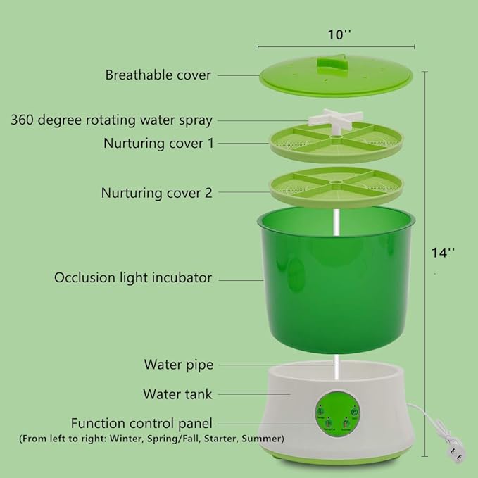 Seed Sprouter 2 Layers Bean Sprouts Machine Automatic Intelligence Electronical Seed Sprout Maker Homemade Food Grade 360 Degree Sprinkler