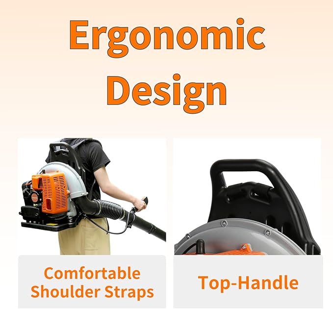 Backpack Leaf Blower 63CC 2-Stroke Engine Leaf Blower Gas Powered 665 CFM Leaf Blower Backpack Leaf Blower Gas with Powerful Wind from US (63CC Orange)