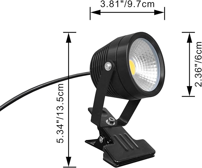 Kiven IP65 Waterproof LED Landscape Clamp Light Black Decorative Spotlight with Plug-in Cord and Timer for Indoor Outdoor Yard Step Statue LED Lawn Light (5W Yellow Light)