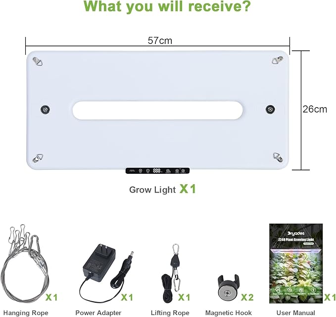 22 x 10 Grow Lights for Indoor Plants and Vegetables Full Spectrum LED Growing Lamp for Indoor Garden Greenhouse - Features Two Smart Light Mode 12~23H Timer - 1 Pack (1 Pack White)