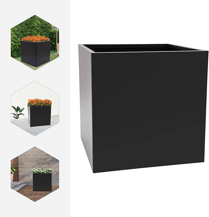 26 x 26 x 26 Metal Planter Box - Heavy Duty Black Steel Raised Garden Bed with Weather-Resistant Coating for Outdoor Patio Garden Yard &amp Porch (Easy Assembly)