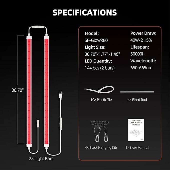 Spider Farmer LED Plant Grow Light GlowR80 3.2ft Deep Red Supplemental Lighting Bar for Indoor Plants