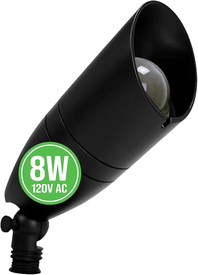 Outdoor Landscape Spotlights – 3000K/4000K/5000K Color Changing Options in Aluminum Housing – 120V Integrated LED Outdoor Spot Light with Shroud for Yard Lawn Garden Walkway and Pathway (8W Black)