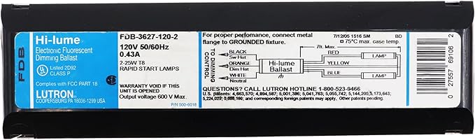 Lutron FDB-3627-120-2 Fluorescent Dimming Ballast 2-Lamp T8 25W F25T8 120V