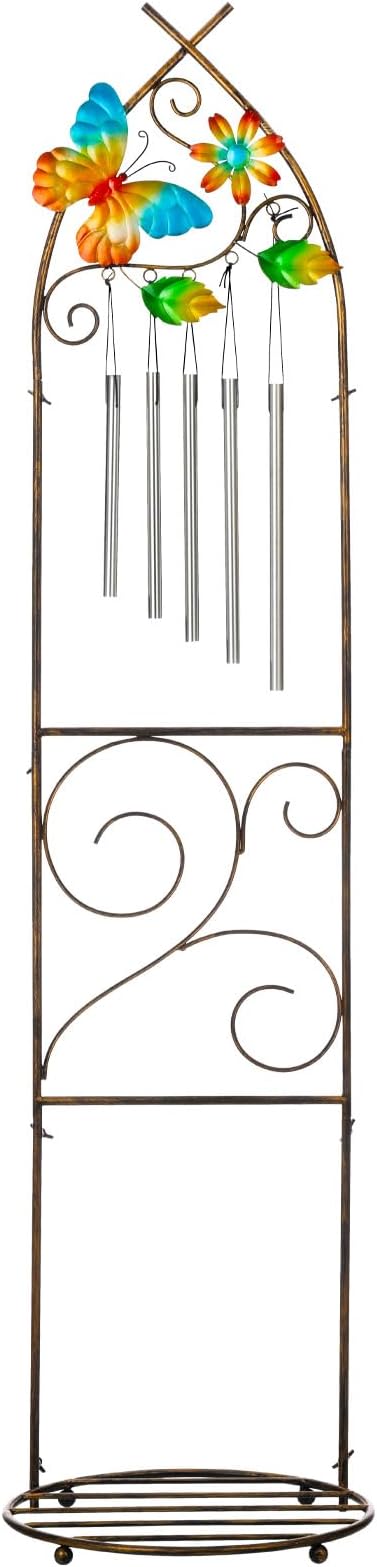 Garden Trellis with Plant Stands 48” Metal Detachable Butterfly Plant Pot Trellis with Wind Chimes for Climbing Plants Outdoor Lawn Patio Porches Decor