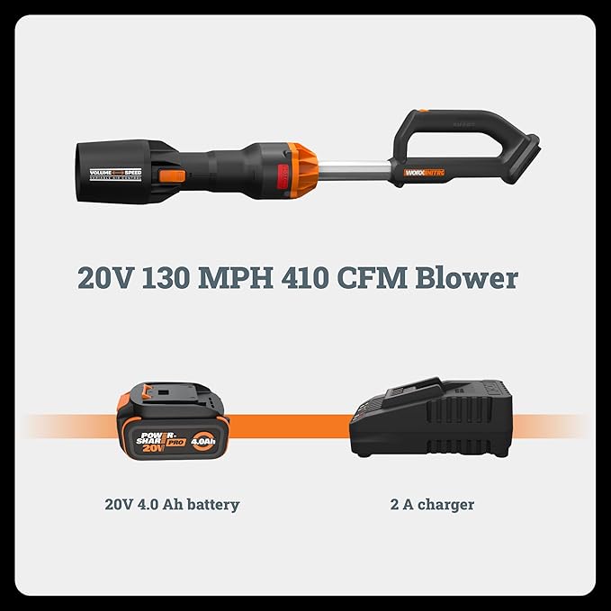 WORX Nitro Cordless Leaf Blower Electric Blower with 410 CFM &amp 130 MPH Blowers for Lawn Care with 2.3 LBS Battery &amp Charger Not Included WG543.9
