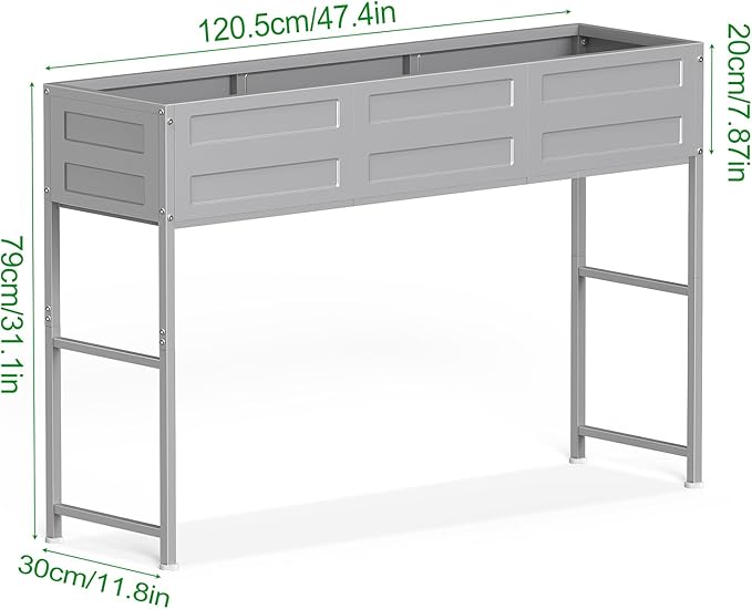 PINPON 31 Tall Galvanized Raised Garden Bed with Legs 48x12x31in Elevated Metal Planter Box for Outdoor Vegetables Herbs Flowers - 300lb Capacity for Backyard Patio Balcony