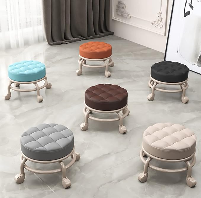 Rolling StoolLow Rolling Stool with WheelsLittle Low Small StoolsFoot Stools with Universal Swivel Caster Wheels Leather Small Stools for Gardening Home Daily PartyGrey (Color ) (Color : Bia (