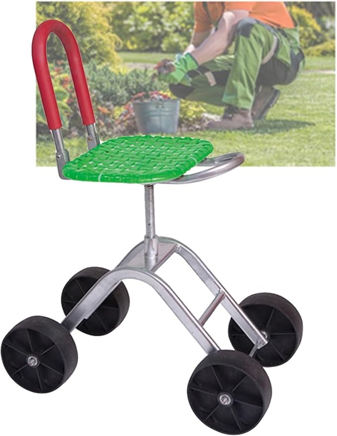 Garden Seat with Wheels Rolling Gardening Stool with Adjustable 360° SwivelFoldable Helperfor Lawn Yard(Green)