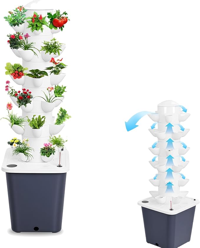 Vertical Hydroponics Garden TowerGrowing Systemwith 10L Tank6 LayersAutomatic Wateringfor Home Indoor Gardening (Black)
