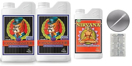Advanced Nutrients Connoisseur Bloom A &amp B 4 Liter &amp Nirvana 1 Liter Bundle with Conversion Chart and 3mL Pipette