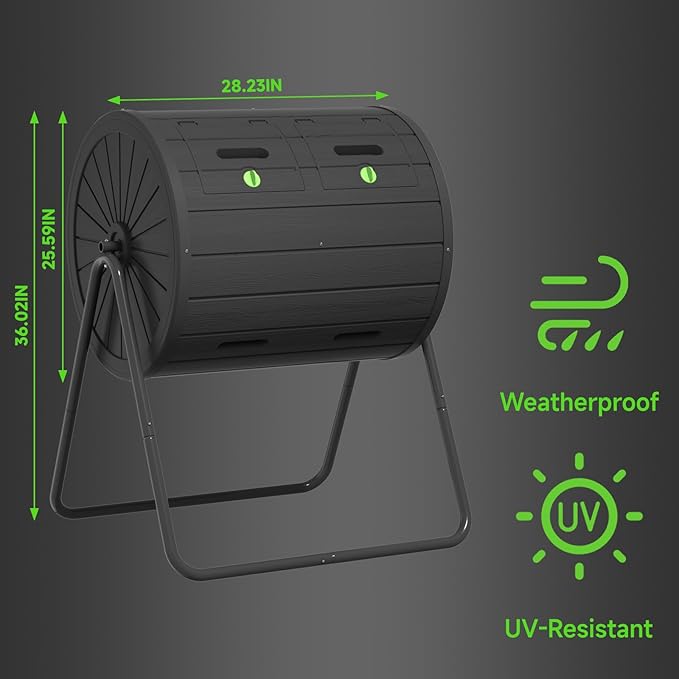 37.5 Gal Compost Tumbler - Leakproof Resin Compost Bin Outdoor | Odorless Aerating Compost for Backyard &amp Organic Gardens