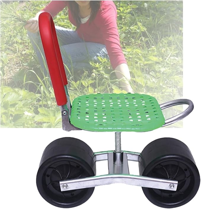 Rolling Gardening Work StoolGarden Stool with WheelsLoad-Bearing Capacity 150kgAdjustable Height 22-36cmfor Outdoor Lawn Yard(Green)