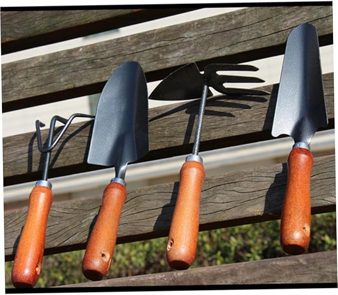 4pcs Thickened Mini Garden Tool Set Iron Spade with Handle for Planting Transplanting Weeding Lightweight Gardening Tools Combination for Gardeners