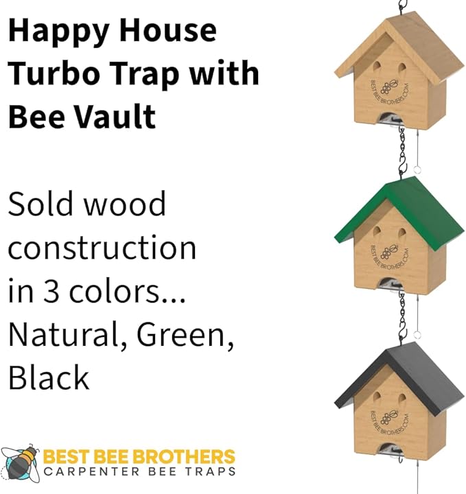 Best Bee Brothers Carpenter Bee Turbo Trap Happy House Carpenter Bee Trap for Outside with Bee Vault &amp Internal Turbo Funnel 6.3” W x 6” H x 5 D