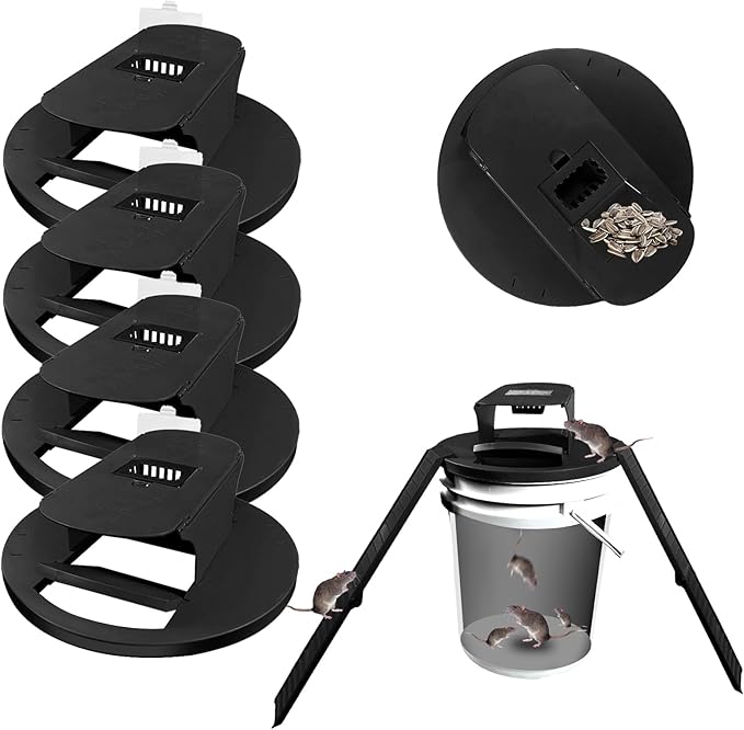 Mouse Traps Indoor for Home 4 Pack Mouse Trap Bucket Lid with Upgraded Clear Box 2 Ramps &amp Auto Reset Efficient Humane Rat Trap for Indoor &amp Outdoor Use Compatible with 5-Gallon Buckets