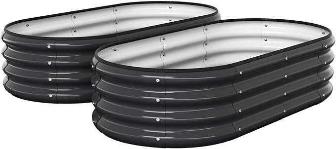 4X2X1 FT Oval Raised Garden Bed Metal Planter Box for Outdoor Gardening Easy Assembly Raised Bed for Vegetables Fruits Flowers(Dark Gray 2PCS)