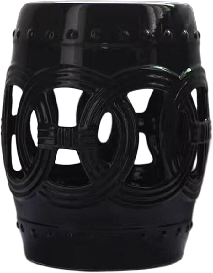 Decorative Garden stools Decorative Ceramic Garden Stool Hollow Out Laicai Copper Money Round Stool Suitable for Living Room Balcony Garden Etc(Kiln Green)