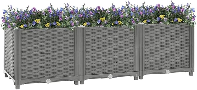 YAFF Rectangular Raised Garden Bed - Light Grey Polypropylene Textured Basketweave Finish 47x47 Inches