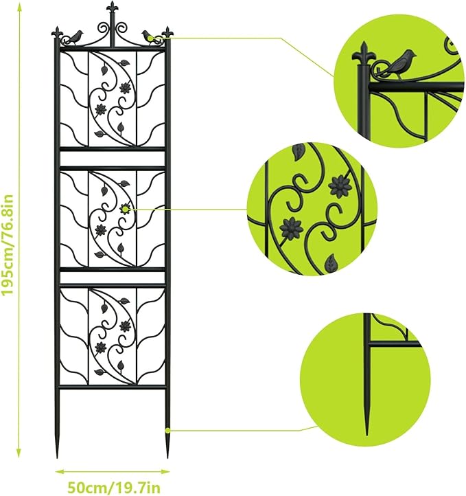 6 Panels Garden Trellis Decorative Outdoor Tall Metal Fence Black Lattice Panel Yard Corner Decor for Climbing Plant Flower