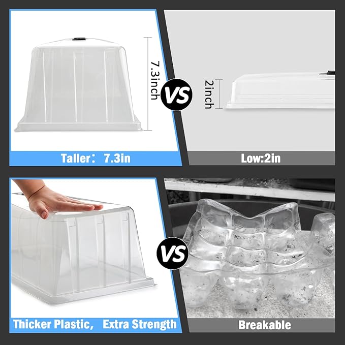 BTPLASTIK 10 Pack 7.3 High Humidity Domes for 1020 Seed Trays – Thicker Platic Clear Humidity Dome with Adjustable Vents BPA-Free Fits Standard 10x20 Trays for Germination Propagation Cloning