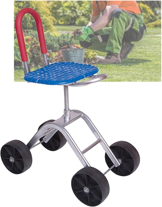 Garden Seat with Wheels Rolling Gardening Stool with Adjustable 360° SwivelFoldable Helperfor Lawn Yard(Blue)