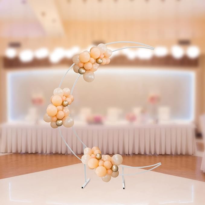 Wedding Arch Backdrop Stand 7ft White Metal Crescent Moon Wedding Arch Stand Curved Flower Balloon Frame for Wedding Birthday Party Anniversary Decorations (White)