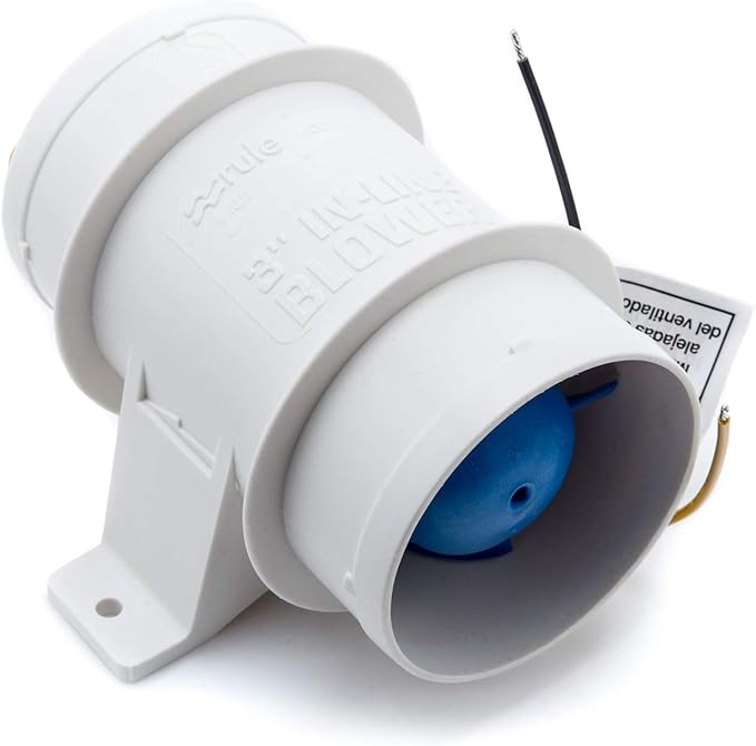 Rule in-line 140M Blower | for 3-Inch Interior Diameter Vent Hose | Corrosion and Water Resistant | 12 Volts