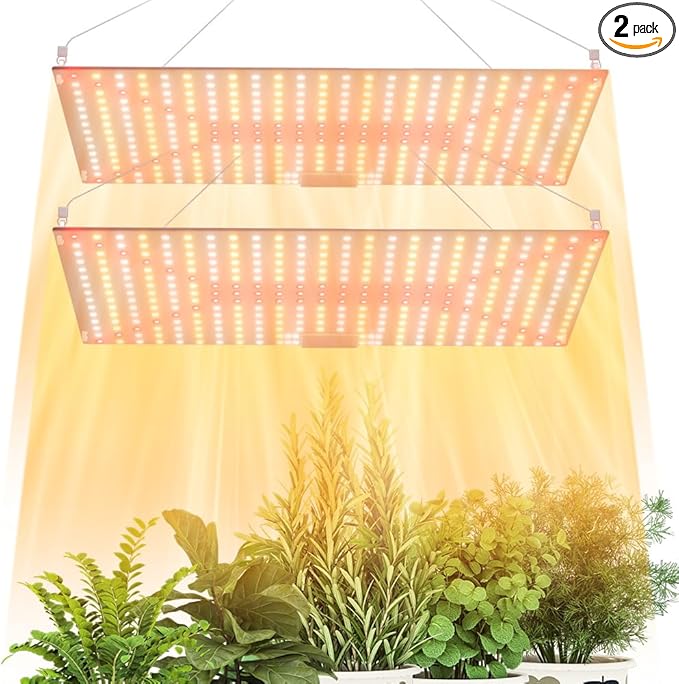 2Pcs 300W Full Spectrum Hydroponic Plant Light 100-277V Dimmable Indoor Planting Panel Lights 110V Sunlight Sapling Potting Flower Succulent Tent Box Seedling Cultivation Lighting with Hook US Plug