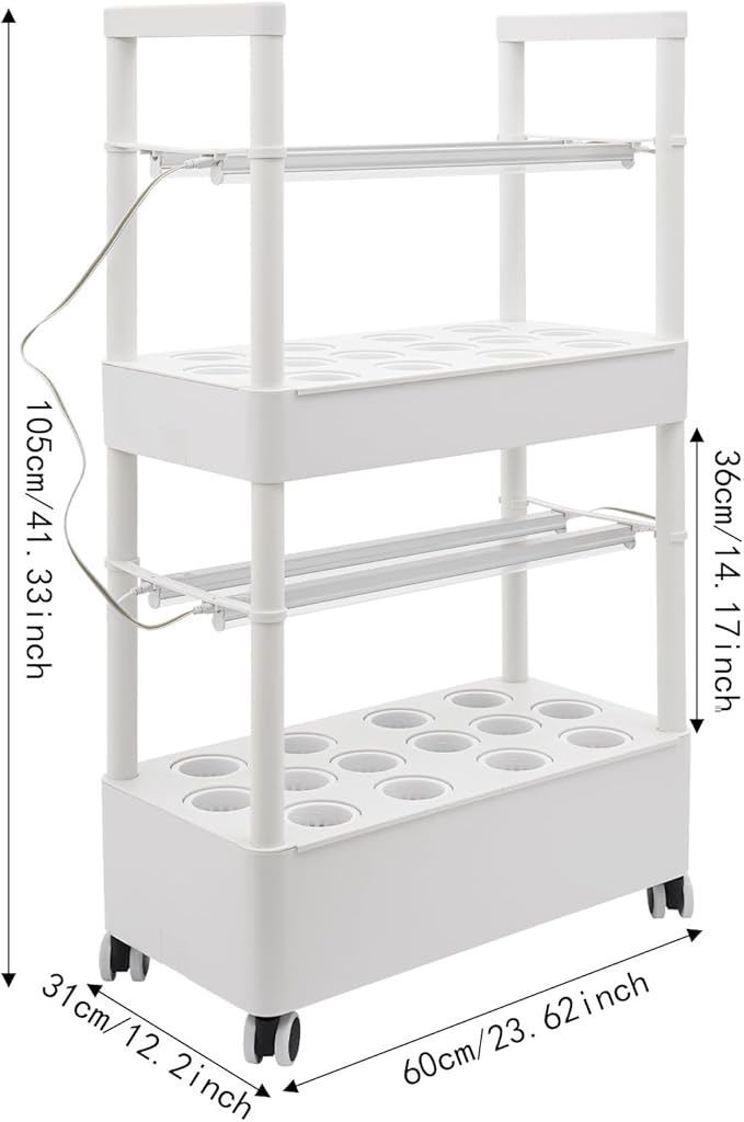 Hydroponics System with Grow Lights - 28 Hole Indoor Garden Kit 2-Tier All-in-One with Water Pump &amp Wheels for Offices Living Rooms Kitchens