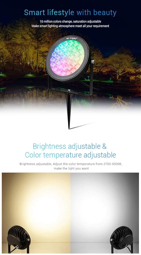 LGIDTECH FUTC05 25W RGB+CCT Outdoor LED Landscape Garden Spotlight AC100-240V Million Colors ChangingColor Temperature AdjustableMemory Function.RemoteWall PanelHub is Sold Separately