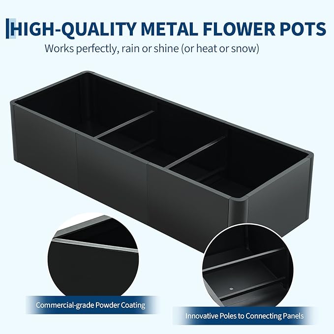 IDEALHOUSE 54x20 Metal Planter Box with Drainage Holes &amp Rounded Corners – Modern Heavy Duty Steel Raised Garden Bed with Snap-On Assembly for Patio Gardening &amp Balcony