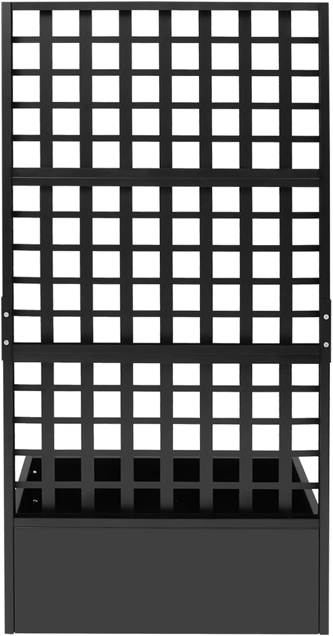 Metal Planter Box with Trellis Raised Garden Bed with Trellis 71x 35x 16 Multifunctional Privacy Screen Planter Box for Climbing Plants Vegetables Vines Indoor/Outdoor (Black)