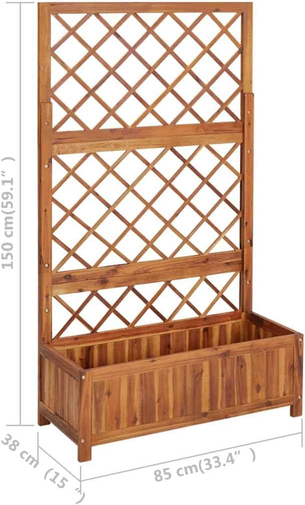 Raised Bed with Trellis 33.5x15x59.1 Solid Acacia Wood Plants Pots Pots for Plants Outdoor Planters for Porch Planter Pots for Porch Gardening Plants Outdoor