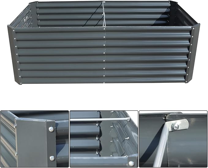 findmall 6x3x2Ft Raised Garden Bed Gray Volume 269 Gallons Electro Galvanized Steel Sheet Flower Box for Flowers and Greenery Gardening Planting Vegetable Cultivatio