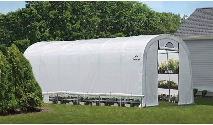 ShelterLogic 12' x 24' x 8' GrowIT Greenhouse Walk-Thru Access Round Roof Style Outdoor Backyard Garden Heavy Duty Plant Shelter