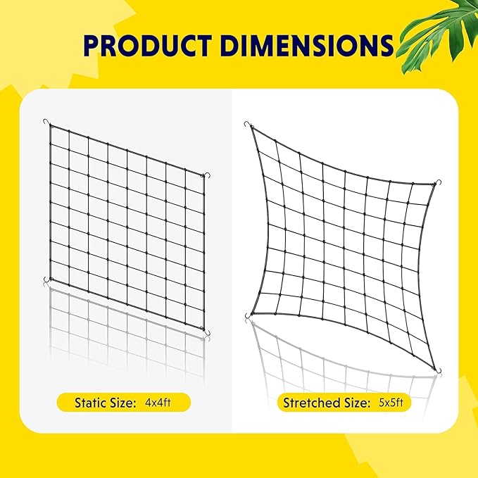 Simple Deluxe Elastic Trellis Netting for 5x5' Heavy Duty Elastic Plant with Hooks Flexible Hydroponics Support for Grow Tent Gardening Climbing Plants 2 Pack Black