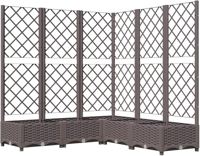 vidaXL Garden Planter with Trellis Brown Outdoor Polypropylene 47.2X47.2X47.8 in Perfect for Climbing Plants Matte Finish Ideal for Balconies Patios and Gardens Raised Bed Flower Box Plant Pot