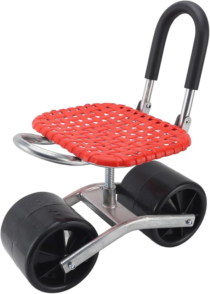 Rolling Work Seat 2 Wheels Durable Iron with Adjustable Seat for Gardens Fields Field Sheds