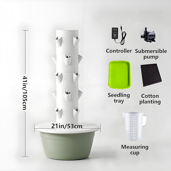 Hydroponic Tower Growing Sytem with Pump and Movable Water Tank Indoor Vertical Gardening Grow Kit Hydroponics Tower Garden for Indoor Herbs Fruits and Vegetables Black-5Layer