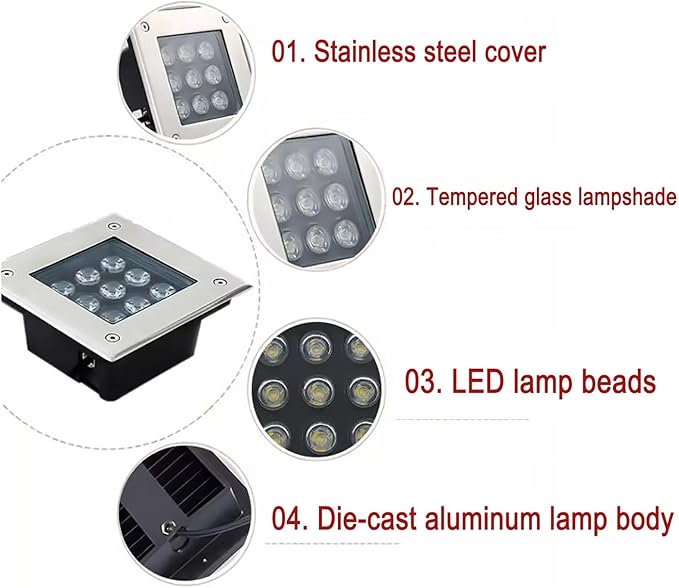 LED Landscape Lights - Outdoor Buried LightsTempered Glass Embedded Spotlight IP66 Waterproof One-Piece Optical Lens Ground Light Garden Courtyard Floor LampGreen-3W