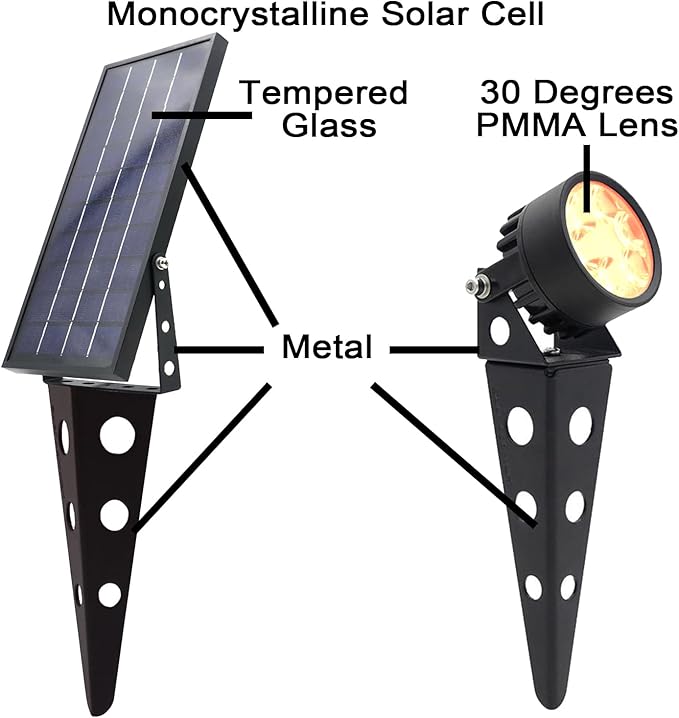 Solar Outdoor Spotlight Legacy 50X 4PK Garden Landscape Yard Pathway Light IP65 Waterproof Warm White LED Black Finish